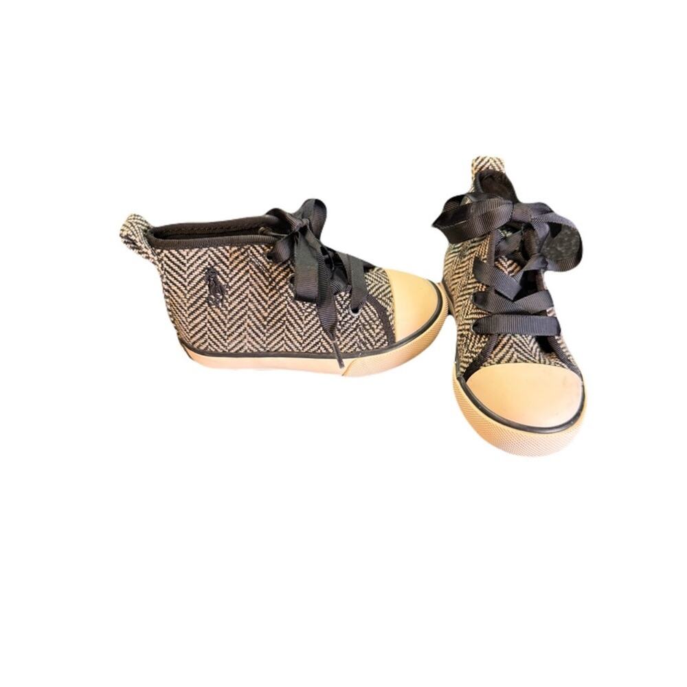 Ralph Lauren Blue Label Black and Cream Sneakers High-Top Size 5.5